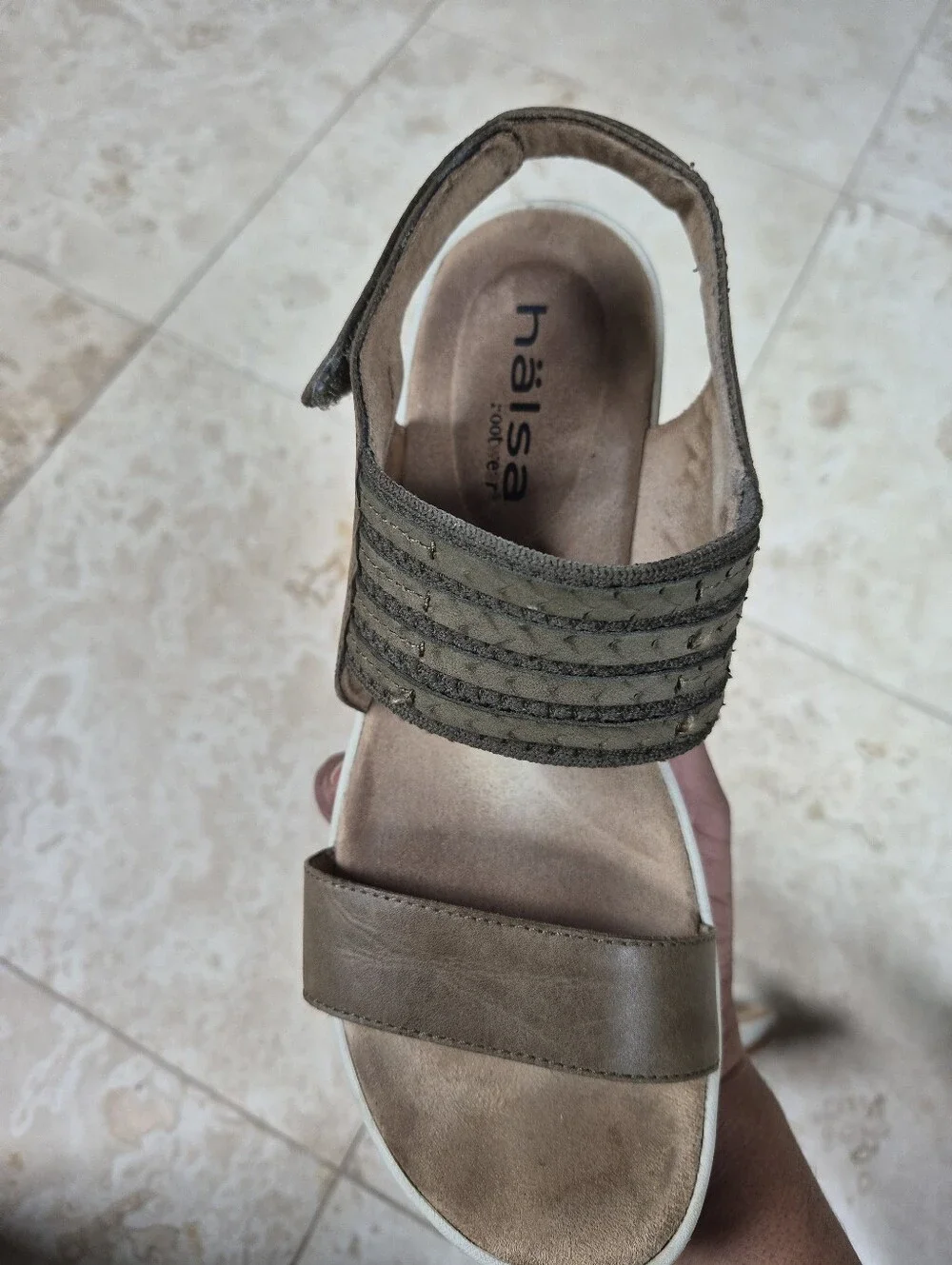 Halsa Chantal Wedge Comfort Sandals, Velcro Strap, Leather Uppers And Footbeds